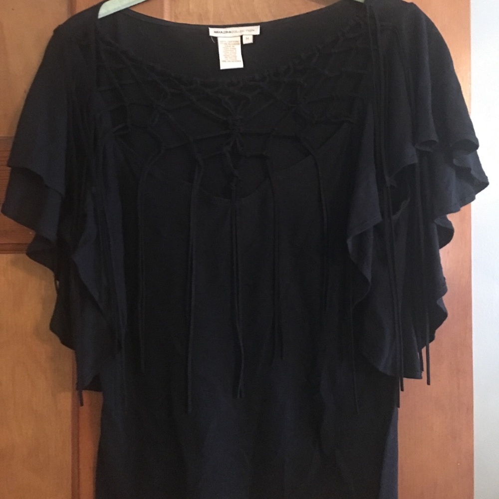 NWOT MaxAzria Collection Open Fringe Neck Top M
